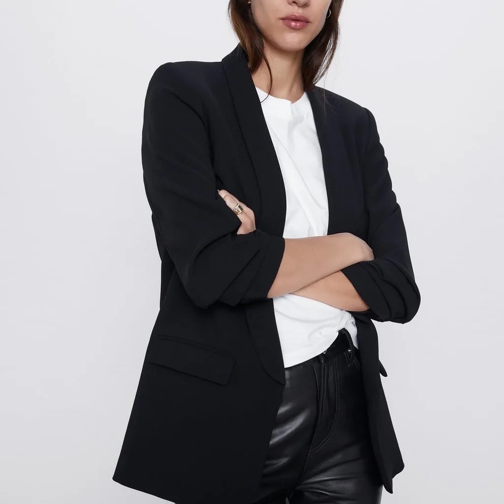 NWT Zara Black Crepe Oversized Boyfriend Blazer